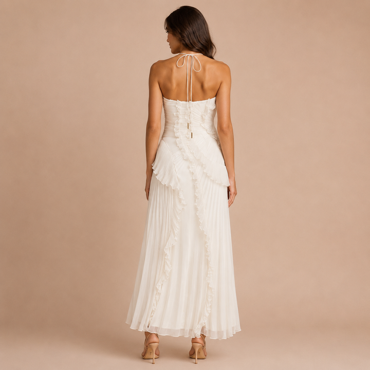 Olivia - Asymmetrical Pleated Halter Dress