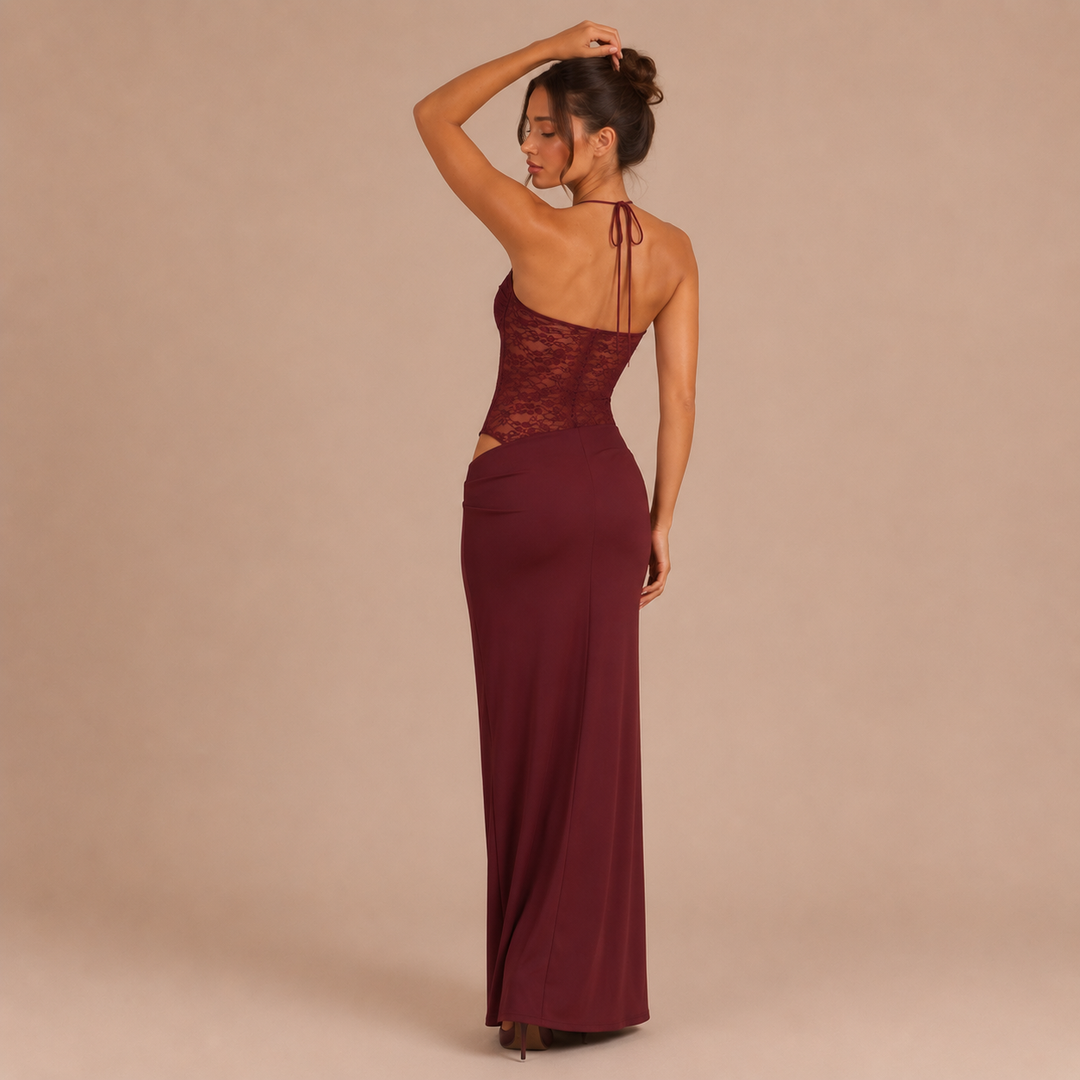 Luna - Red Dress with Lace at the Waist