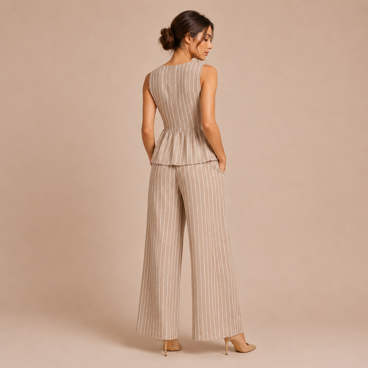 Paloma - Striped Set with V Neck Top