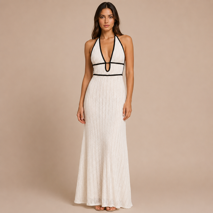 Teresa - Long Crochet Dress with Halter Neckline