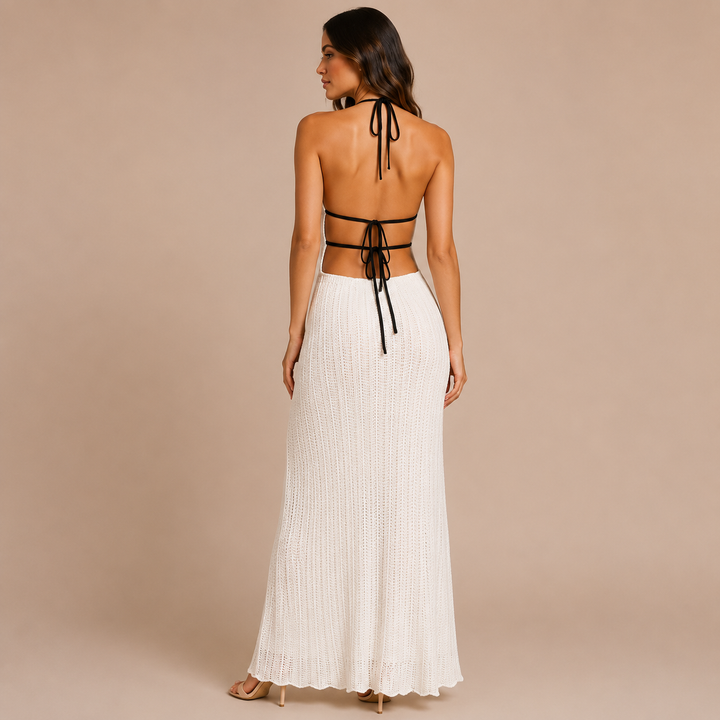 Teresa - Long Crochet Dress with Halter Neckline
