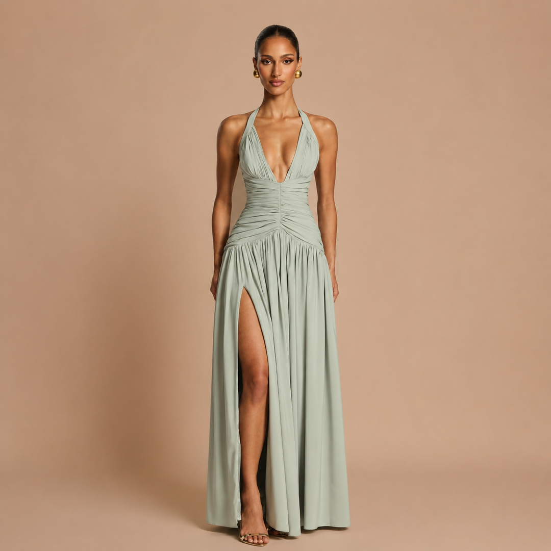 Christina Dress™ - Fluid Elegance with Halter Neckline