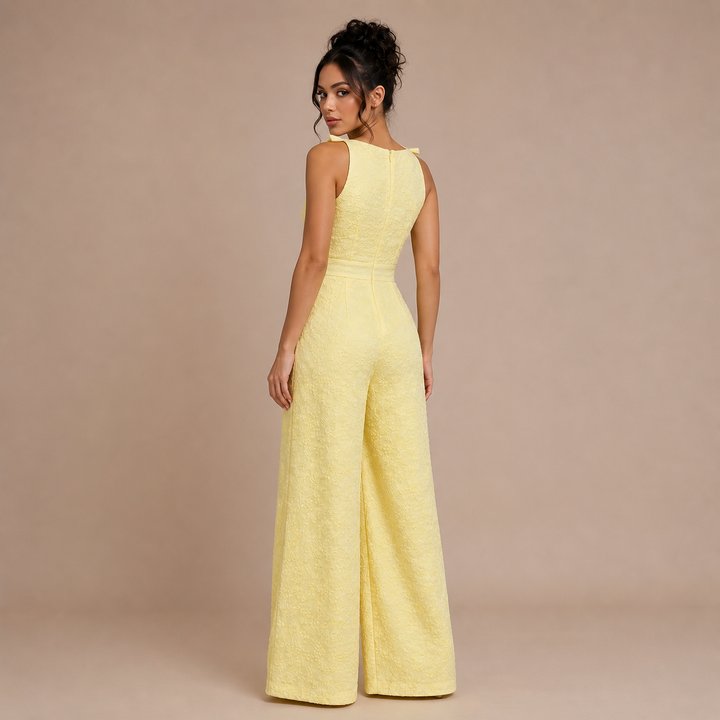 Pilar – Lace Dress with Bow Straps and Wide Trousers