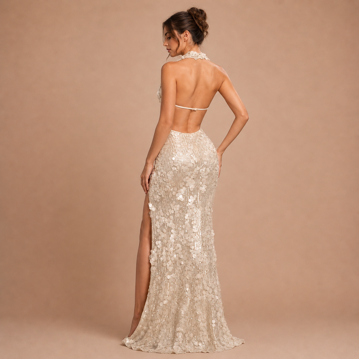 Isabella – Embroidered Long Dress with Side Split