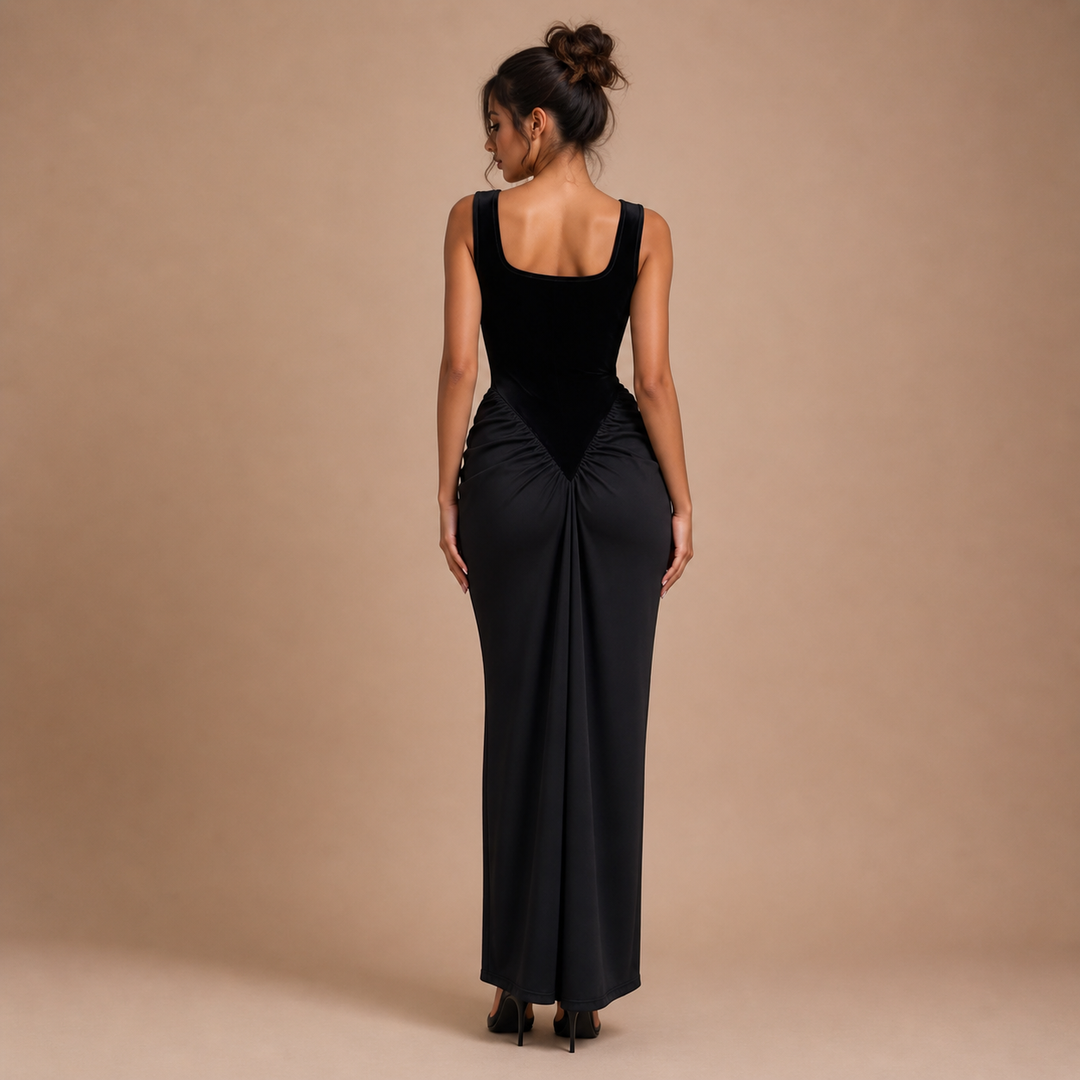 Gabriella – Black Long Dress with Clear Detail