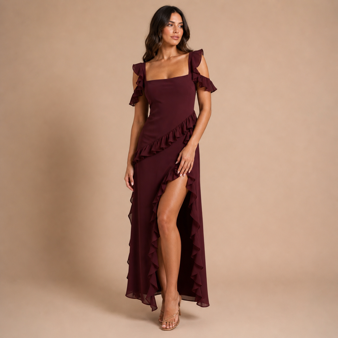 Blanca – Romantic dress with puff sleeves and side slit