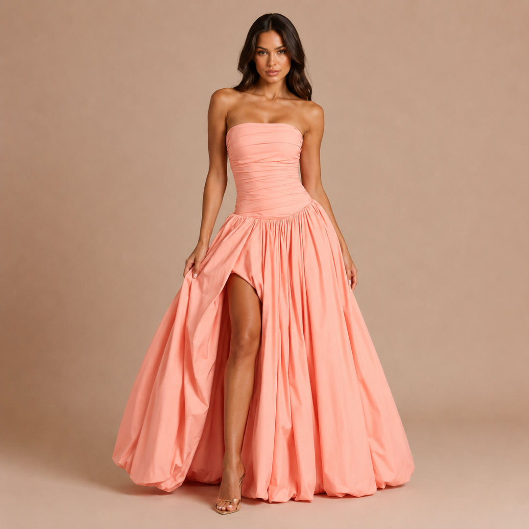 Isabella - Strapless dress with puffed corset and voluminous skirt
