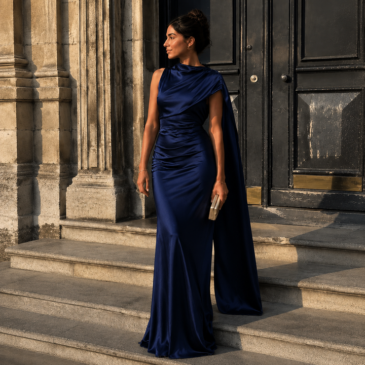 Diana - Long Satin Dress with High Neck and Elegant Silhouette