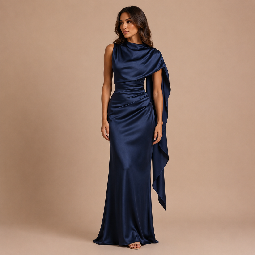 Diana - Long Satin Dress with High Neck and Elegant Silhouette
