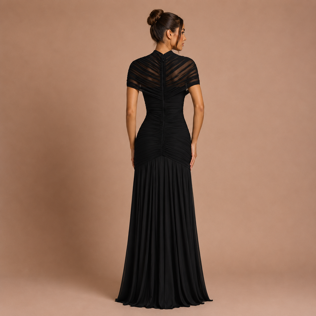 Raquel - Long dress with frills and open waist, mermaid silhouette