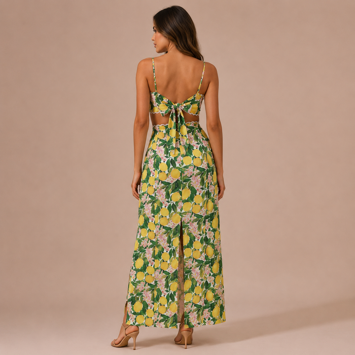 Maria - Lemon Set with Cropped Top with Thin Straps and Maxi Skirt