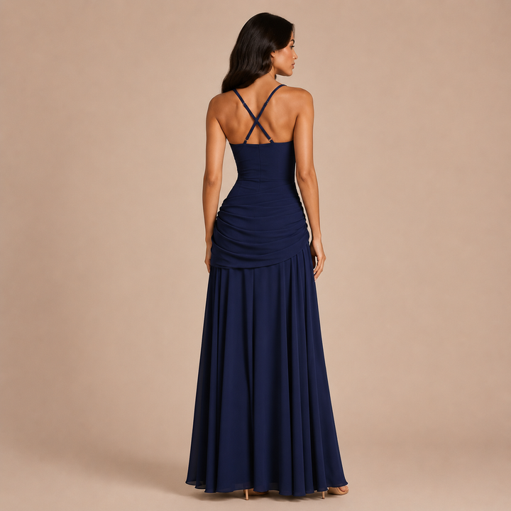 Claudia - Long Dress with Thin Straps and Flowing Skirt