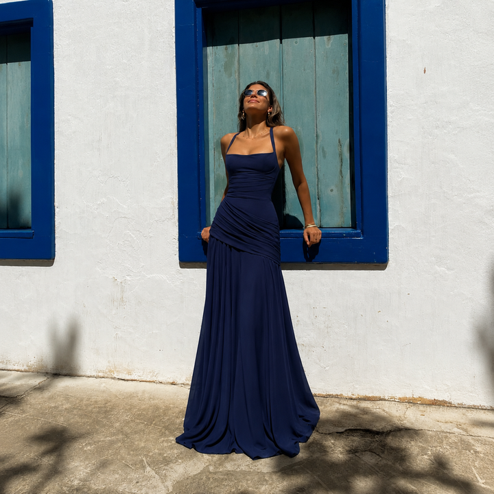 Claudia - Long Dress with Thin Straps and Flowing Skirt