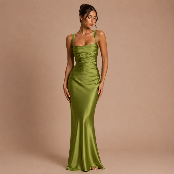 Elena - Long Satin Dress with Wide Straps and Mermaid Silhouette