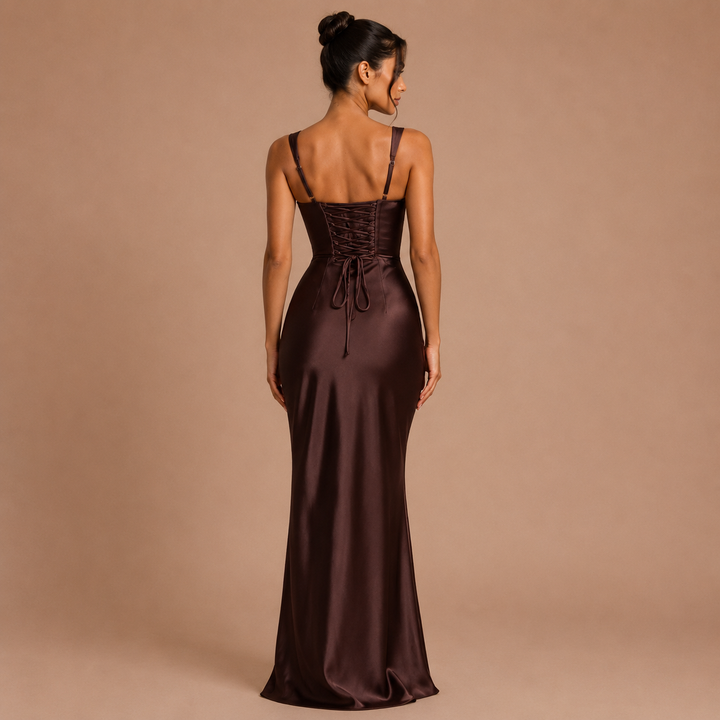 Elena - Long Satin Dress with Wide Straps and Mermaid Silhouette