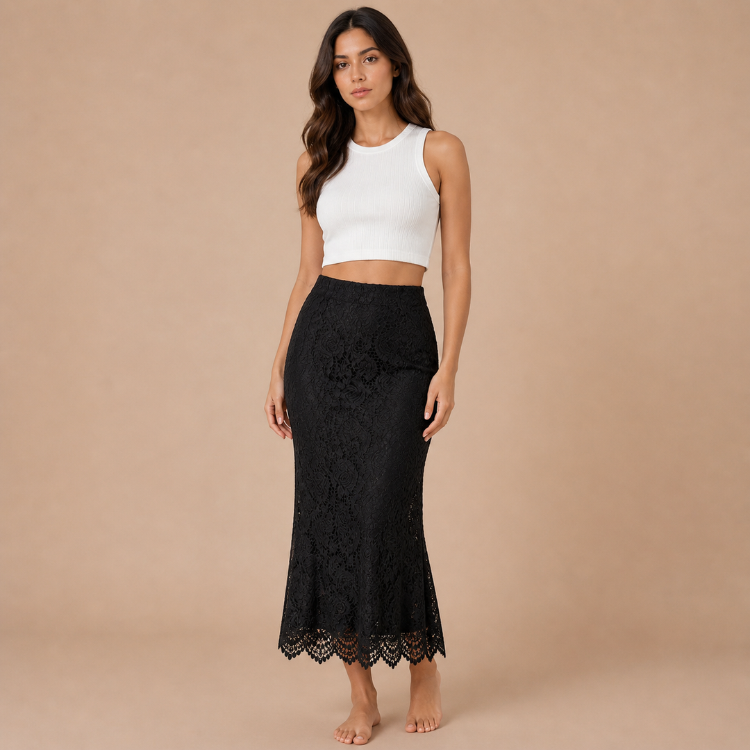 Olga Lace Skirt with Elegant Finish and Flowing Line