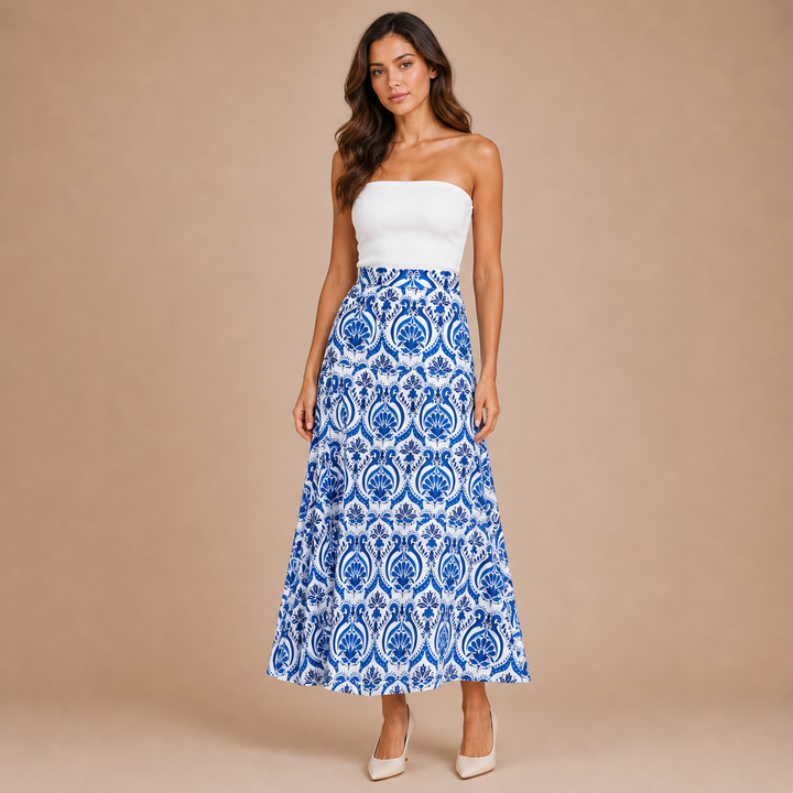 Iria – Flowing midi skirt with decorative pattern