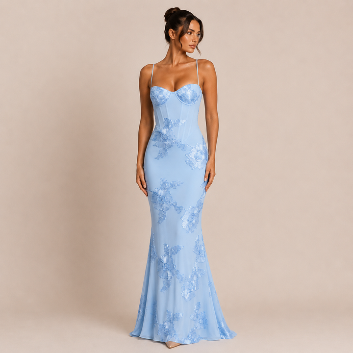 Rebecca - Long Dress with Corset and Floral Embroidery