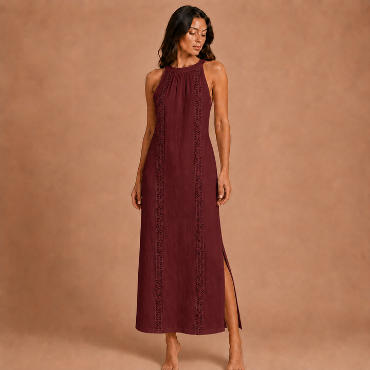 Jimena - Linen Midi Dress with Mao Collar