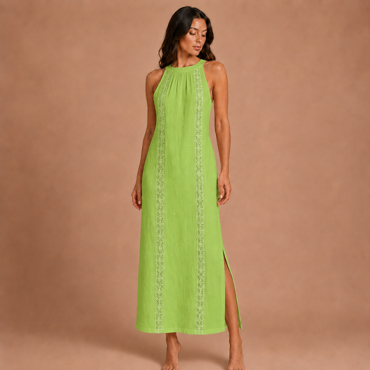 Jimena - Linen Midi Dress with Mao Collar