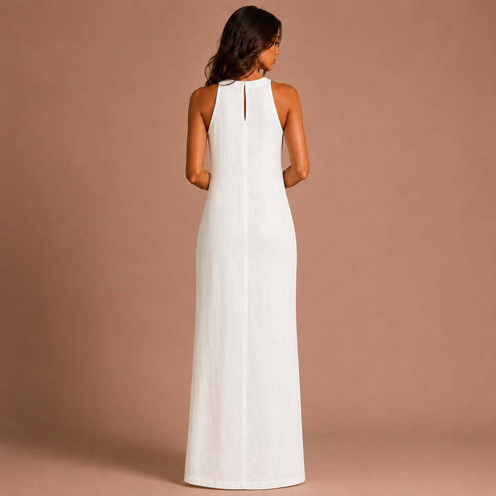 Jimena - Linen Midi Dress with Mao Collar