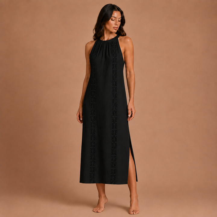 Jimena - Linen Midi Dress with Mao Collar