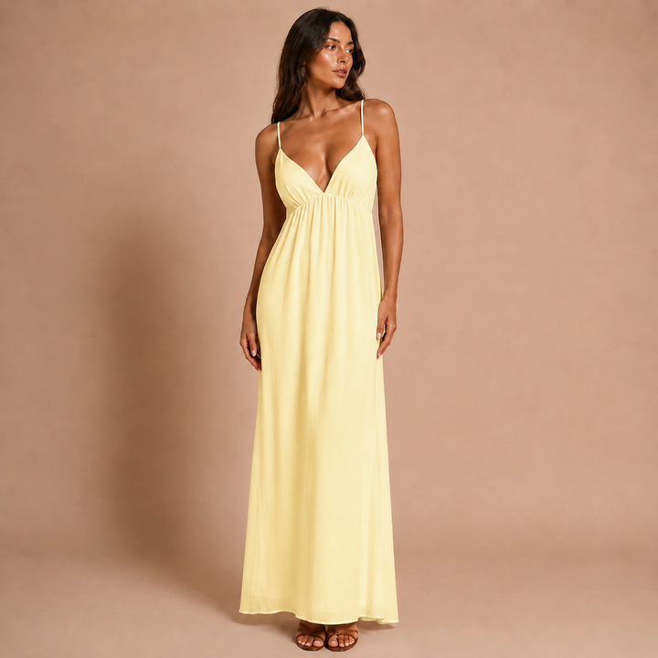 Maxi Cotton Dress with Open Back