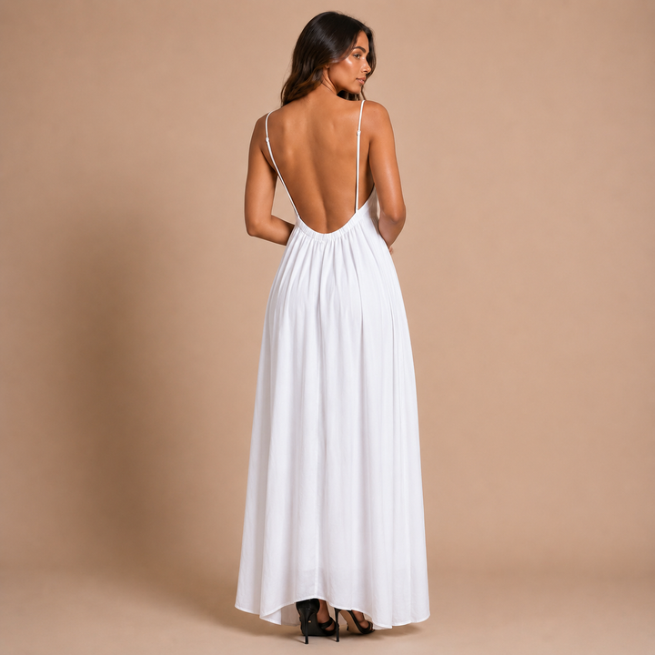 Maxi Cotton Dress with Open Back