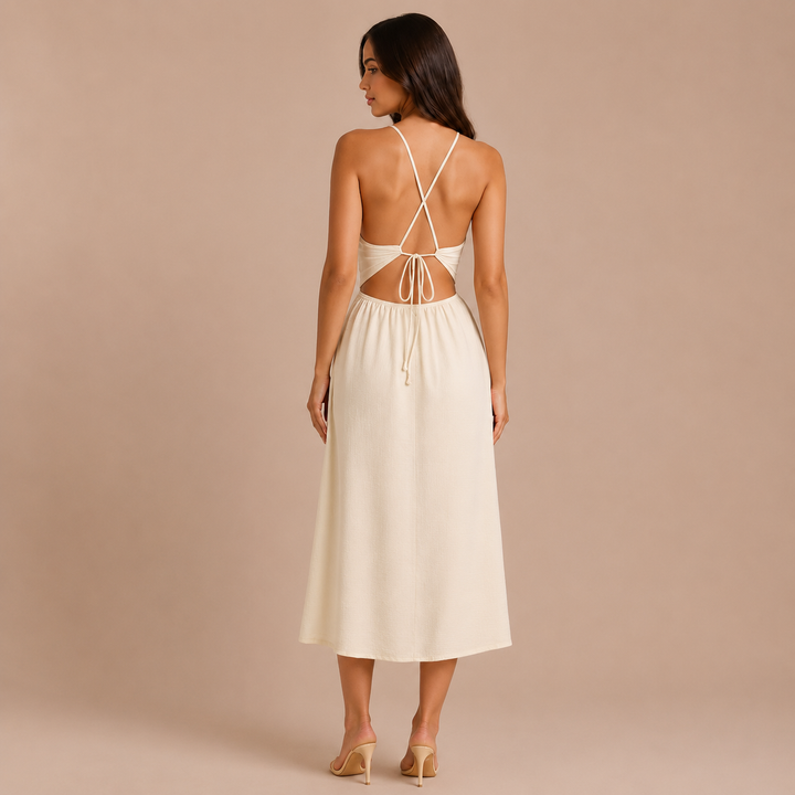 Midi Dress with Décolletage and Side Detail