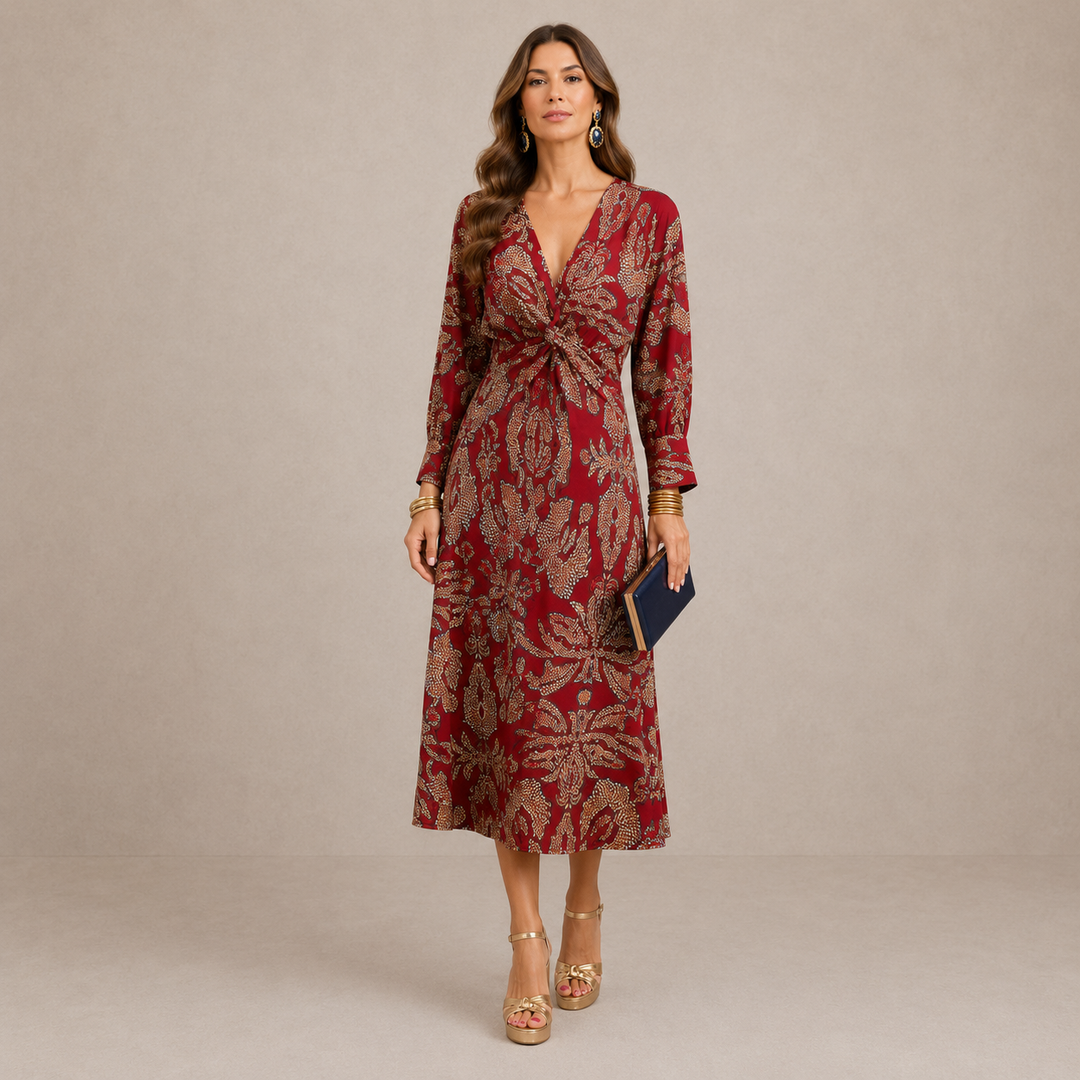 Juliana | V-Neck Midi Dress with Belt