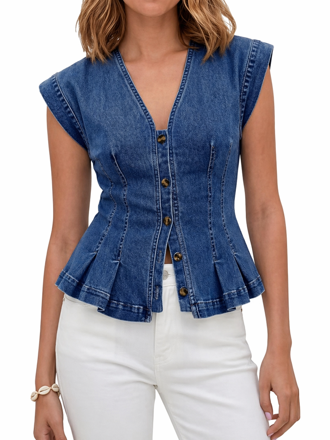 Vera - V-Neck Denim Blouse