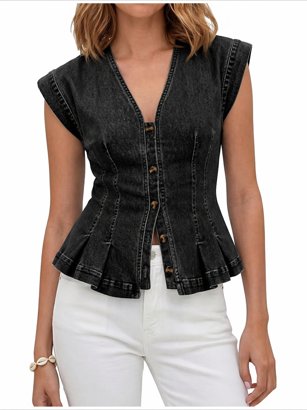 Vera - V-Neck Denim Blouse