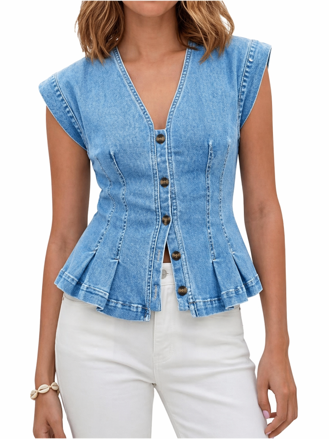 Vera - V-Neck Denim Blouse