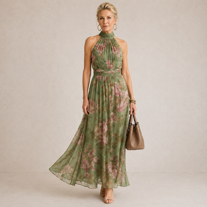 Cármen | Floral Midi Dress with Halter Neck