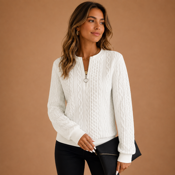 Pagona - Women's Zip-Up Cardigan with Cable Knit Design for Elegant Comfort