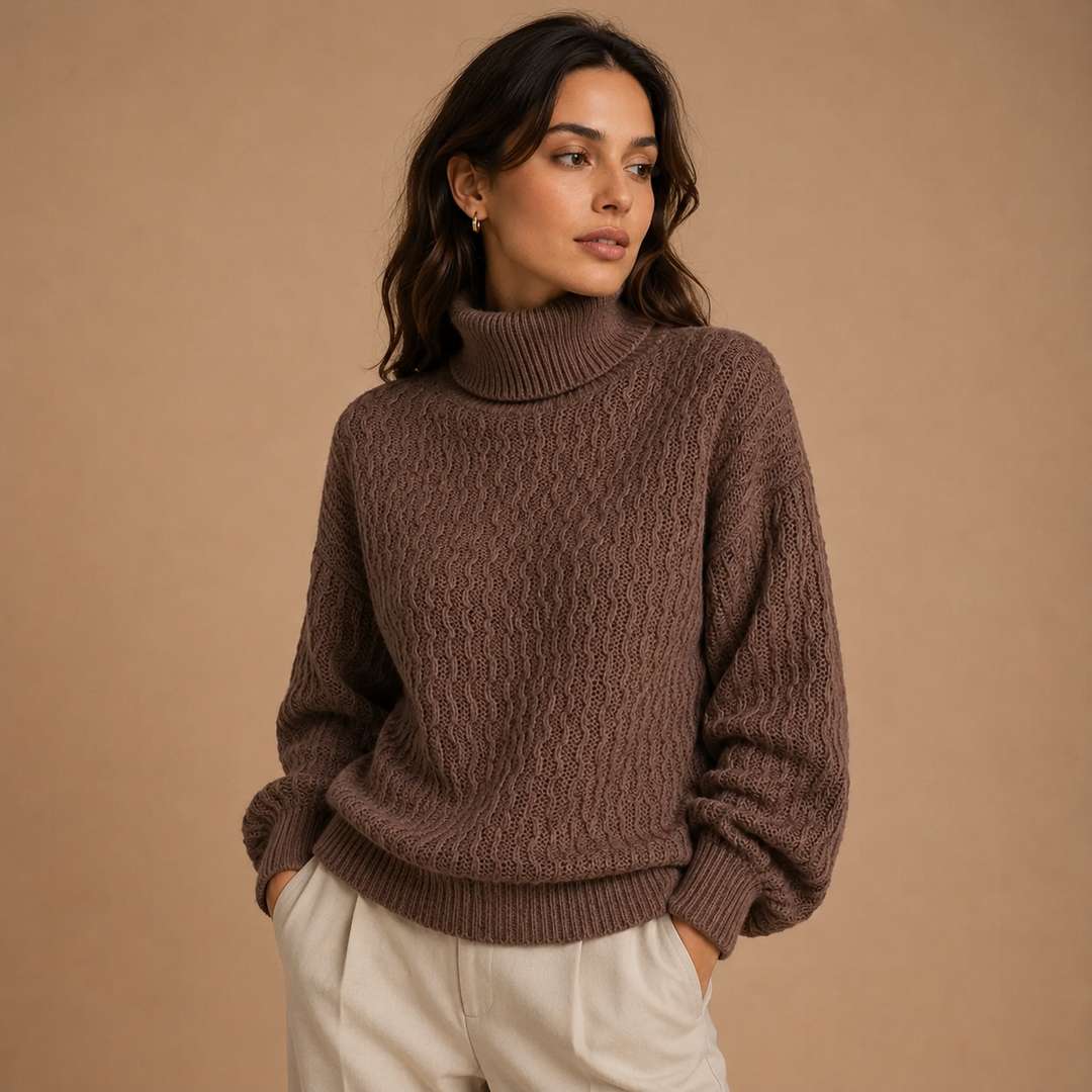 Louisa – Women's Winter Textured Sweater with High Neck