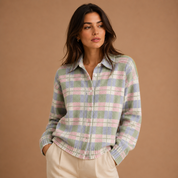 Margot | Pastel Checked Cardigan with Buttons