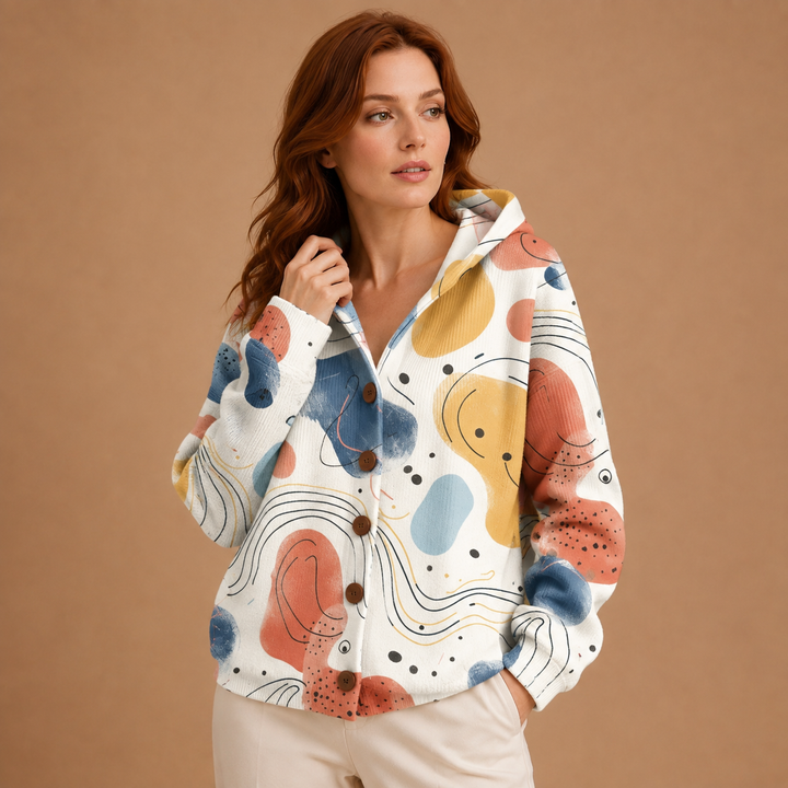 Eleni | Comfortable Knitted Cardigan with Quilted Hood