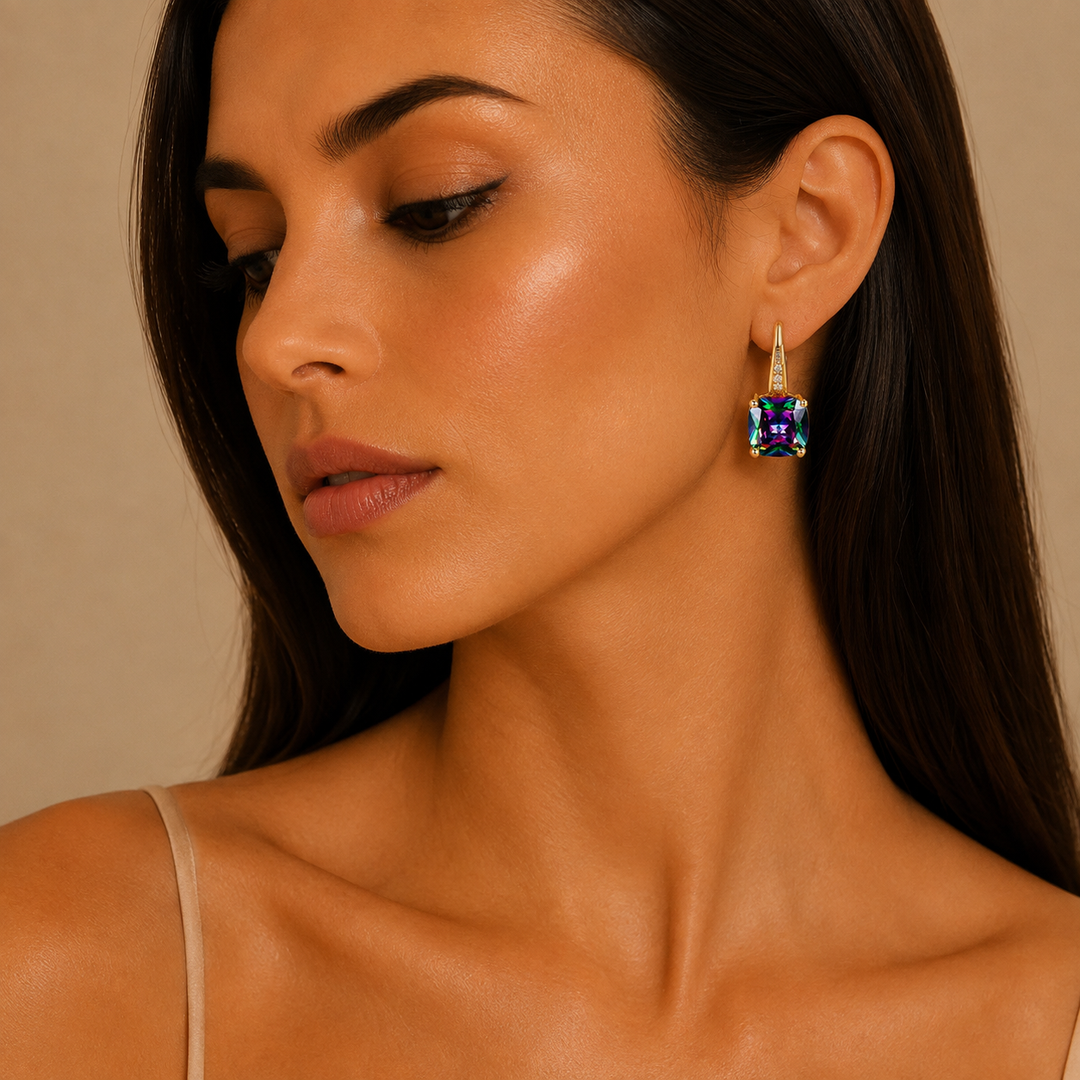 Ring Earrings with Hidden Stone | Gold