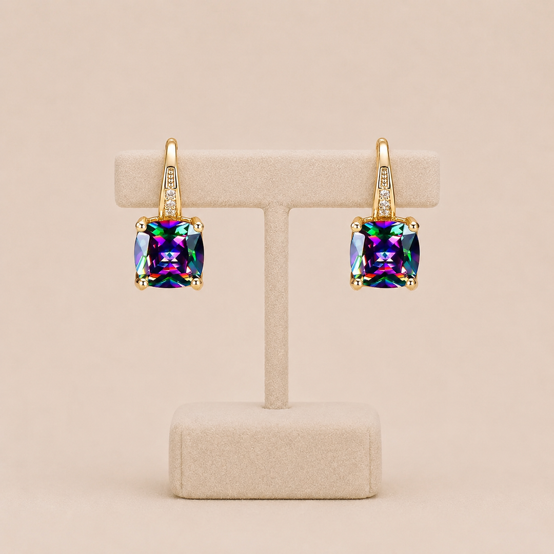 Ring Earrings with Hidden Stone | Gold