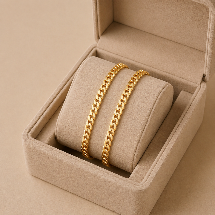 Gold Ankle Bracelet with High Cuban Linens