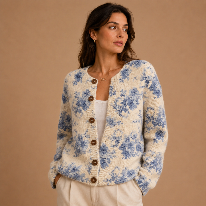 Floral Knitted Cardigan with Buttons