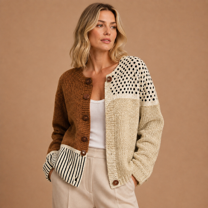 Minimalist cardigan with abstract design and buttons