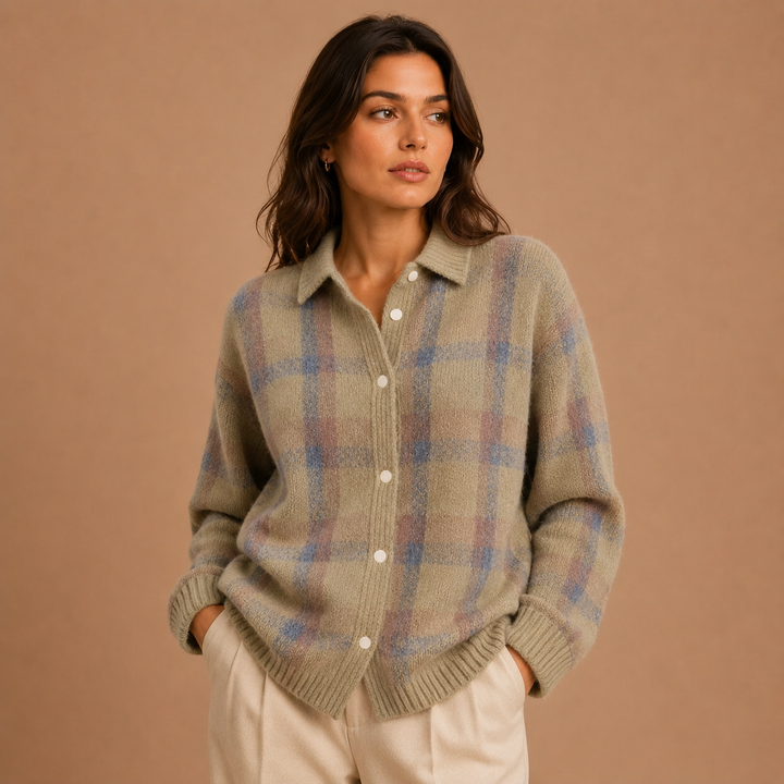 Taylor | Relaxed Knitted Cardigan with Check Pattern