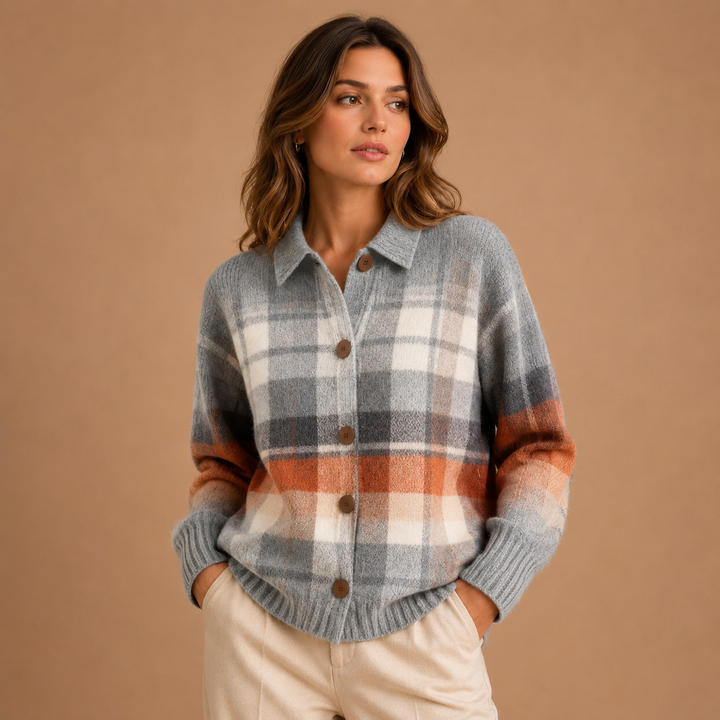 Marlene | Warm Knitted Jacket with Check Pattern