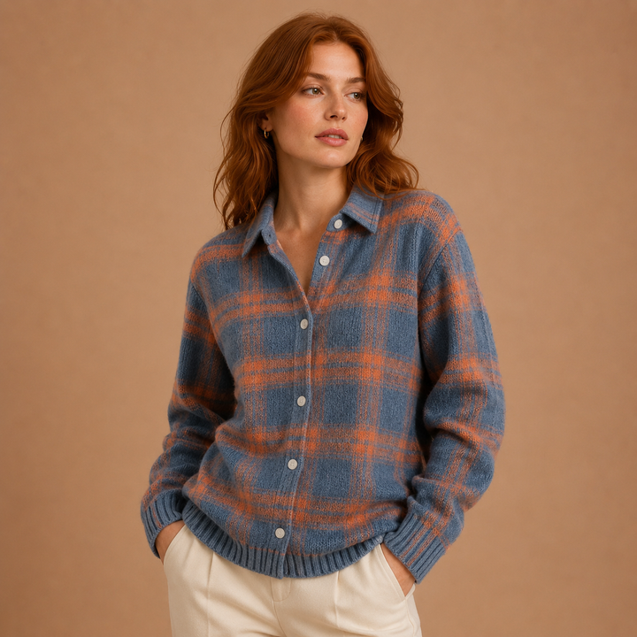 Zafira | Warm Blue Checked Cardigan