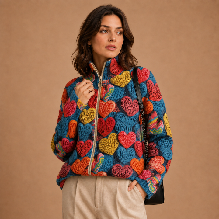 Susanne | Cardigan with Colourful Heart Design