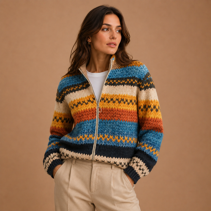 Karin | Cardigan with Colourful Zig-Zag Pattern