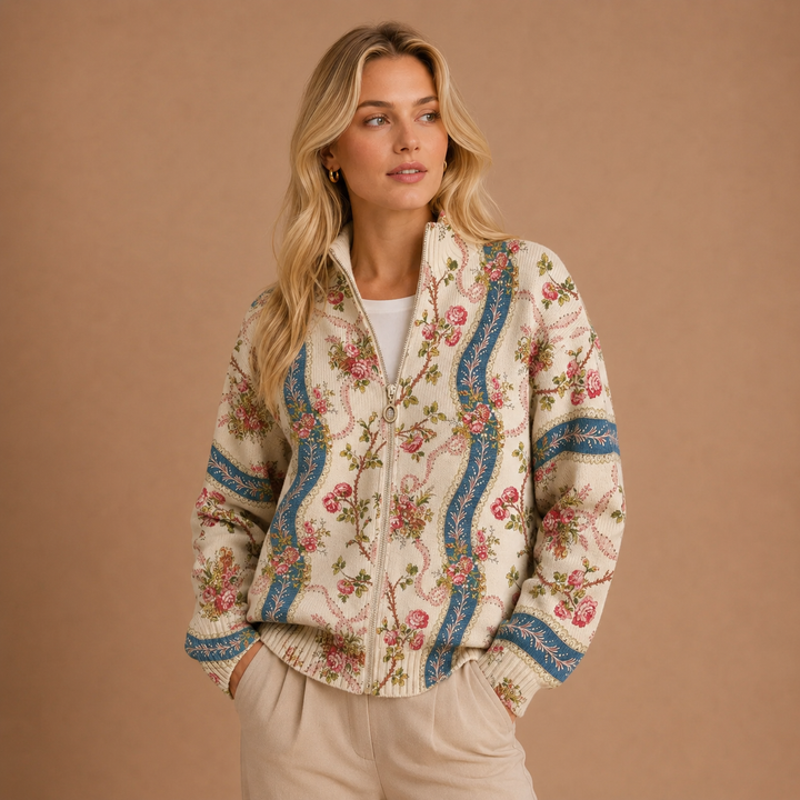 Sabine | Cardigan with Pink Wisteria Design