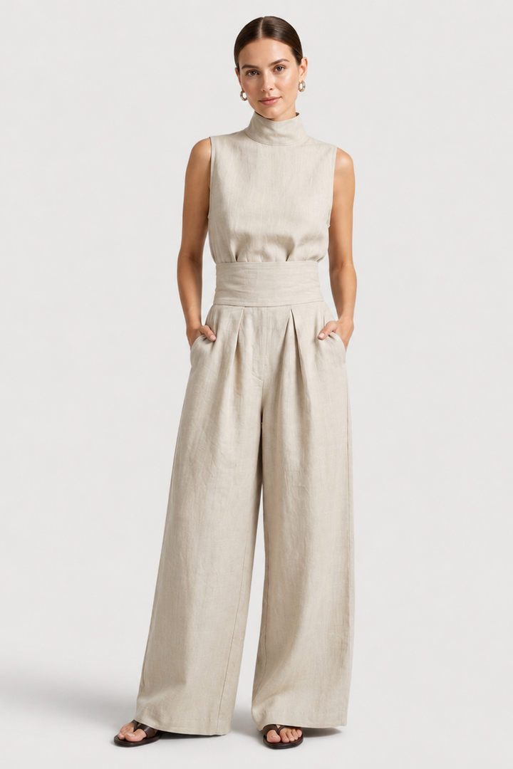 Luba | Relaxed Ensemble with Sleeveless Blouse and Wide-Leg Trousers
